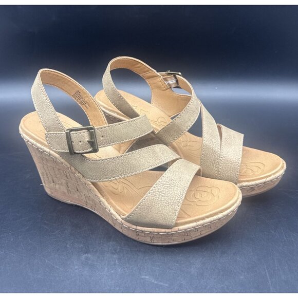 BOC Shoes - BOC Schirra Tan Cork Wedge Sandals Faux Leather Sz 8M Summer Spring Travel Party